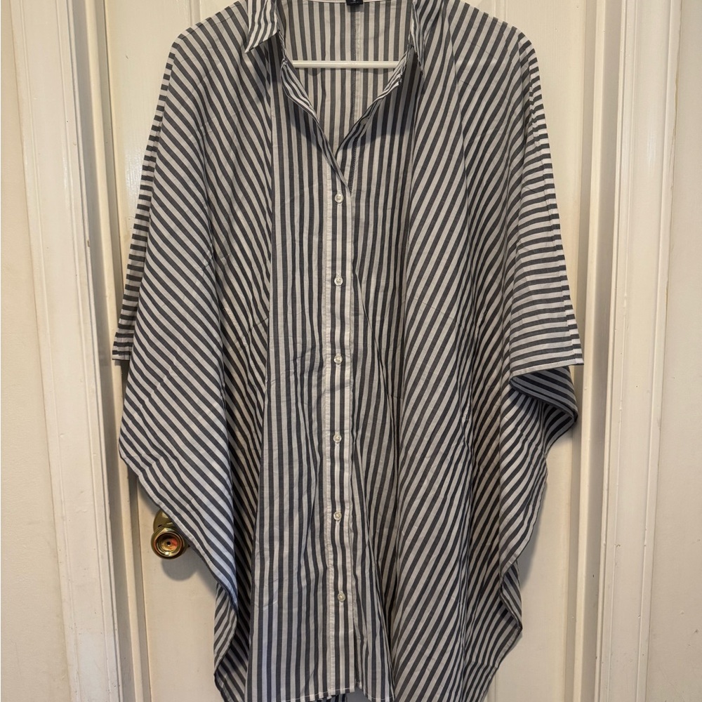 Lands' End Navy and White Striped Shirt
